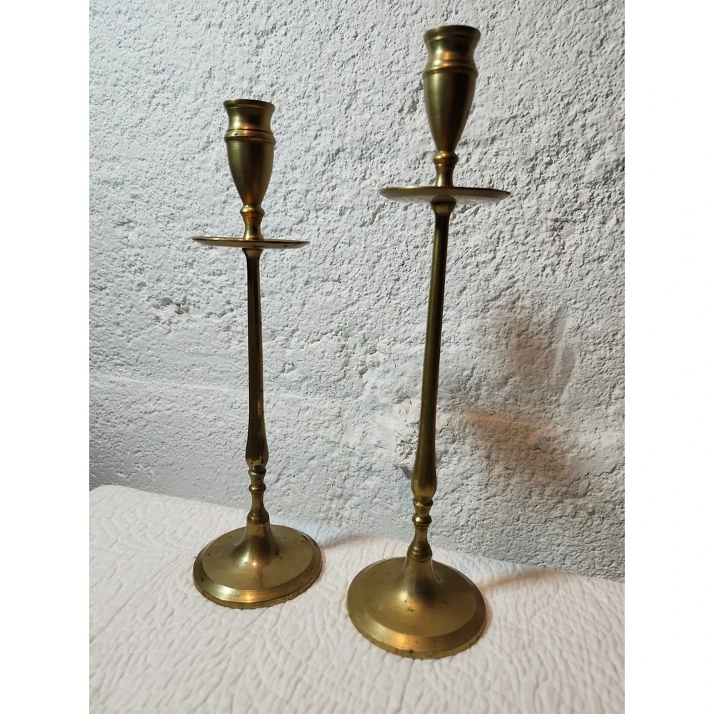 Pair of  Vintage Jarvie Style Brass Candlestick Holders 10.5